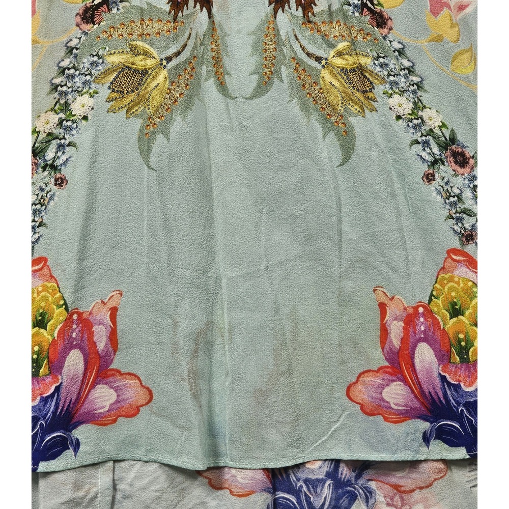 Camilla Silk Floral Pleated Dress Size XS Puff Sleeve Flawed Beaded Pockets - Picture 6 of 9